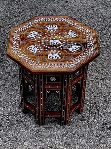 Tavolino elefante indiano intagliato fatto a mano tavolino occasionale,tavolo ottagonale - Foto 1 di 2