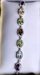 Mixed Gemstone Bolo Bracelet in Sterling/ Stainless Steel, 3.35 ctw 10.50 Inch - Picture 1 of 8