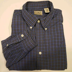 LL Bean Mens Size Large Blue Plaid Check Casual Button Down Shirt Long Sleeve - Picture 1 of 9