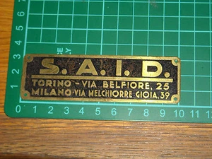 TARGHETTA PIASTRINA S.A.I.D. TORINO VIA BELFIORE MILANO VIA MELCHIORRE GIOIA  - Foto 1 di 1