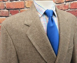 46 LONG- VTG FARAH 100% WOOL 2 BUTTON TWEED TAN SPORT COAT - Picture 1 of 9