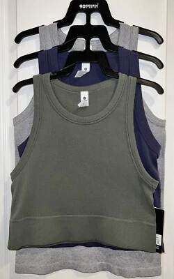 Conjunto de 3 camisetas sin mangas 90 Degree GRANDES para mujer espalda deportiva verde gris negro nuevas con etiquetas Foto 1 de 4