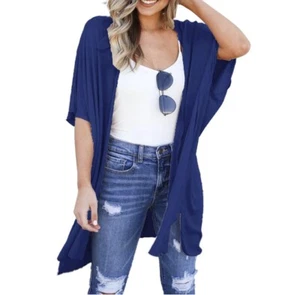 Women's Cardigan 3/4 Sleeves Open Front Lightweight Draped Ruffles Knit 3XL - Picture 1 of 2