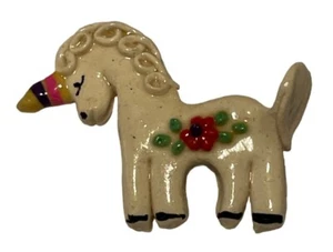 Vintage Handmade Bread Dough Clay Colorful Unicorn 1.5" Pinback Button - Picture 1 of 6