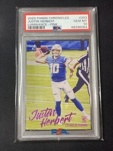 Justin Herbert RC 2020 Panini Chronicles #203 Luminance Pink Parallel PSA 10