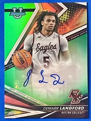 2022-23 Bowman's Best University Green Refractor Auto DeMarr Langford RC 60/99 - Image 1 of 3