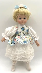 Vintage Doll In Floral Dress Blonde Hair Blue Eyes 12 Inch - Picture 1 of 4