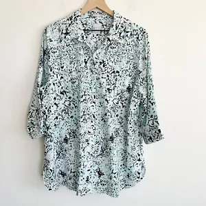 Chico's Shirt Damen 3 blau Animal Print bügelfrei 100% Leinen Button Down Tunika - Bild 1 von 9