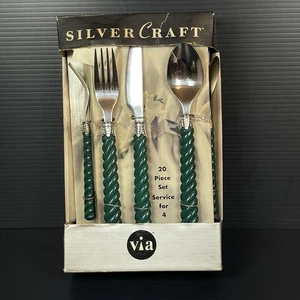Vintage Silvercraft Spire Twist Jägergrün 20-teiliges Edelstahl Silberbesteck Set Neu aus altem Lagerbestand - Bild 1 von 7