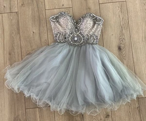 Terani Couture Kleid Damen kurz Pailletten grau/nude Größe 4 - Bild 1 von 20