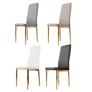 MILAN 4 / 6 Gold Leg Hatched Grey White Black Beige Faux Leather Dining Chairs - Picture 1 of 33