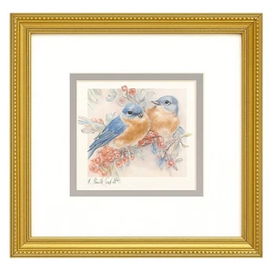 Mary Booth Cabot "Blue Birds" Impresión Firmada Enmarcada Mate Acuarela Arte MCM De Colección - Imagen 1 de 6