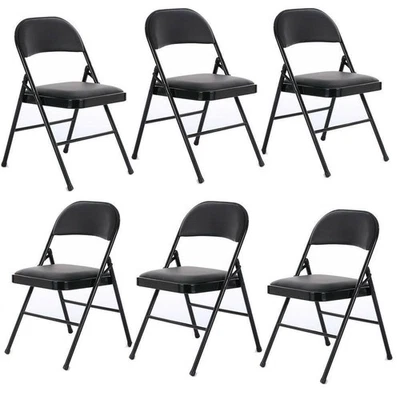 6 Commercial Folding Chairs Steel Frame Fabric Padded Seat for Indoor Outdoor - Image 1 of 4