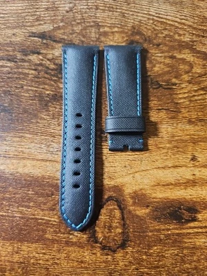 Panerai 26mm OEM Black Canvas Leather w/ Blue Stitch Strap for 22mm Tang Buckle  - Image 1 of 4
