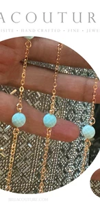 RARE NEW 18K YELLOW GOLD LIGHT TURQUOISE PERSIAN STATION CHAIN PENDANT NECKLACE - Imagen 1 de 24
