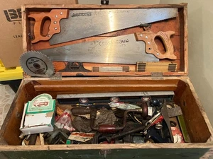 Vintage Carpenters Grandpa's  Fine Wood Tools  used With Classic Wood Footlocker - Picture 1 of 8