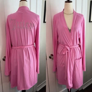 Juicy Couture Womens Embellished Rhinestone Ribbed Robe NWT Pink Wms Large - Picture 1 of 14