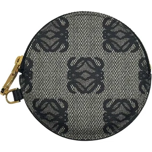 LOEWE Coin Case Round Anagram Single Zipper Closure PVC Leather Grey USED - Picture 1 of 8