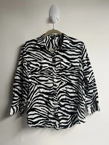 LAUREN Ralph Lauren Zebra Print 100% Cotton Long Sleeve ButtonDown Blouse L - Picture 1 of 8