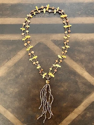 Collar Ojo de Tigre + Borla de Perlas Amarillas/Marrones Foto 1 de 4