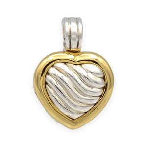David Yurman Sterling Silver 18K Yellow Gold Cable Heart Locket Pendant 22mm - Picture 1 of 8