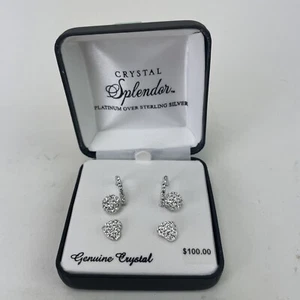Crystal Splendor Platinum Over Sterling Silver 3 Pair Genuine Crystal Earrings - Picture 1 of 3