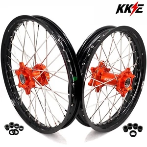 KKE 21/19 Dirt Bike Wheels for 2000-2002 KTM SX MXC EXC 125-520cc CNC Orange Hub - Picture 1 of 12