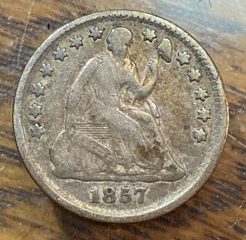 1857 Liberty Seated Half Dime Nice Original VG+ CHRC Cover
