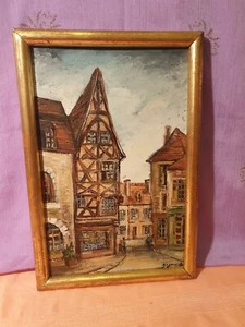 Tableau huile sur toile signée Moulins Place de l Hotel de ville Restaurant Ducs - Picture 1 of 7