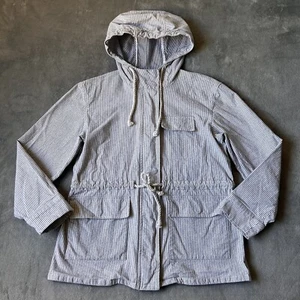 J. Crew Woman jacket White & Gray Striped, Lace belt size XS, Zip/Button/Hooded - Picture 1 of 15