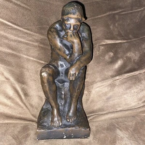 Vintage Bronzefarbene Keramik denkender Mann Statue 6,5” x 4,5” - Bild 1 von 16
