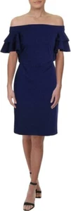 Lauren Ralph Lauren Navy Stretch Crepe Off the Shoulder Ruffle Dress 4 NWT  JN - Picture 1 of 5