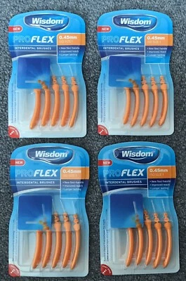 WISDOM PROFLEX SIZE 1 0.45mm Orange Interdental Brushes 5 Per Pack X 4 Packs