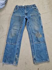 MENS 34 x 34 - Vtg Carhartt B73 Denim Unlined Double Knee Dungaree Jeans Pants