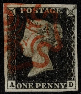 1840 1d Black Pl 4 AD 4m Fine Red MX Large Margins VFU Cat. £400.00 - Picture 1 of 1