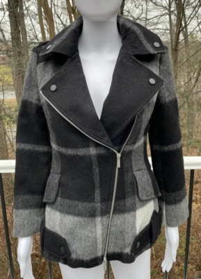 Chaqueta Abrigo Karen Millen Lana A Cuadros Alpaca Mohair Cremallera Completa Frontal Talla 6 Foto 1 de 4