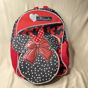 Minnie Mouse Backpack Red Bow & Heart 16" Disney W/ Lunch Box And Drawstring Bag - Picture 1 of 10