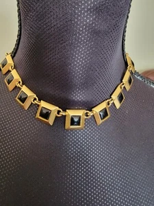Vintage ENAMEL CHUNKY NECKLACE DESIGNER GOLDTONE CHOKER 15.5 L - Picture 1 of 6