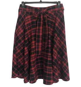 Belle Poque Skirt womens Sz L Red Plaid Waist Bow Swing Skater Full Below Knee - Picture 1 of 7