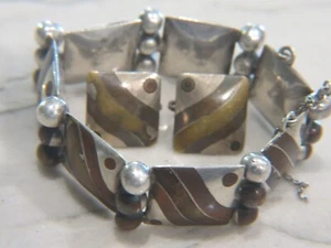 LOS CASTILLO-Chato Taxco Mexico Sterling Silver Mixed Metal Bracelet & Earrings - Picture 1 of 18