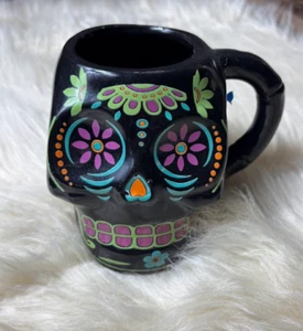 Tazza ceramica stile vintage teschio zucchero nero viola verde giorno della morte teschio - Foto 1 di 8