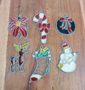 VTG Stained Glass Style Metal Sun Catcher Christmas Ornaments Vintage Lot 6 - Picture 1 of 8