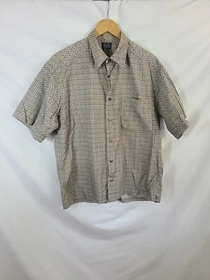 Crazy Horse Mens Hawaiian Shirt L Beige Black diamond Button Up Short Sleeve - Image 1 of 4