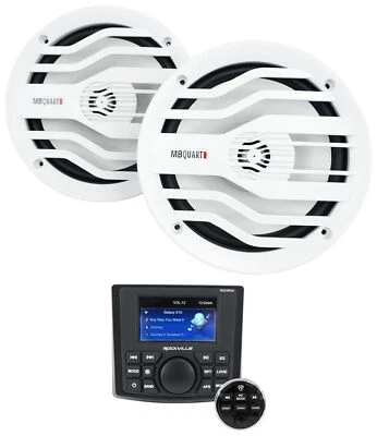 Rockville RGHR45 4 Zone Marine Bluetooth Receiver+2 White MB Quart 6.5" Speakers - Image 1 of 4