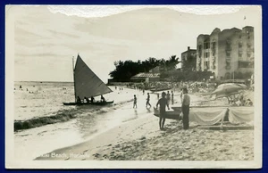 Waikiki beach postcard Sail Boat Real Photo Postcard RPPC - Picture 1 of 2