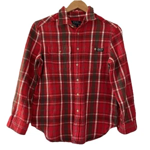 Polo Ralph Lauren Boys M 10-12 Red Plaid Flannel Shirt Preppy Holiday Cozy Layer - Picture 1 of 6