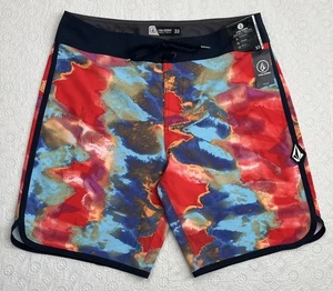 Mens VOLCOM Mod-Tech Board Shorts 33 Funday Mod Scallop 19" NEW Multicolor Beach - Picture 1 of 5