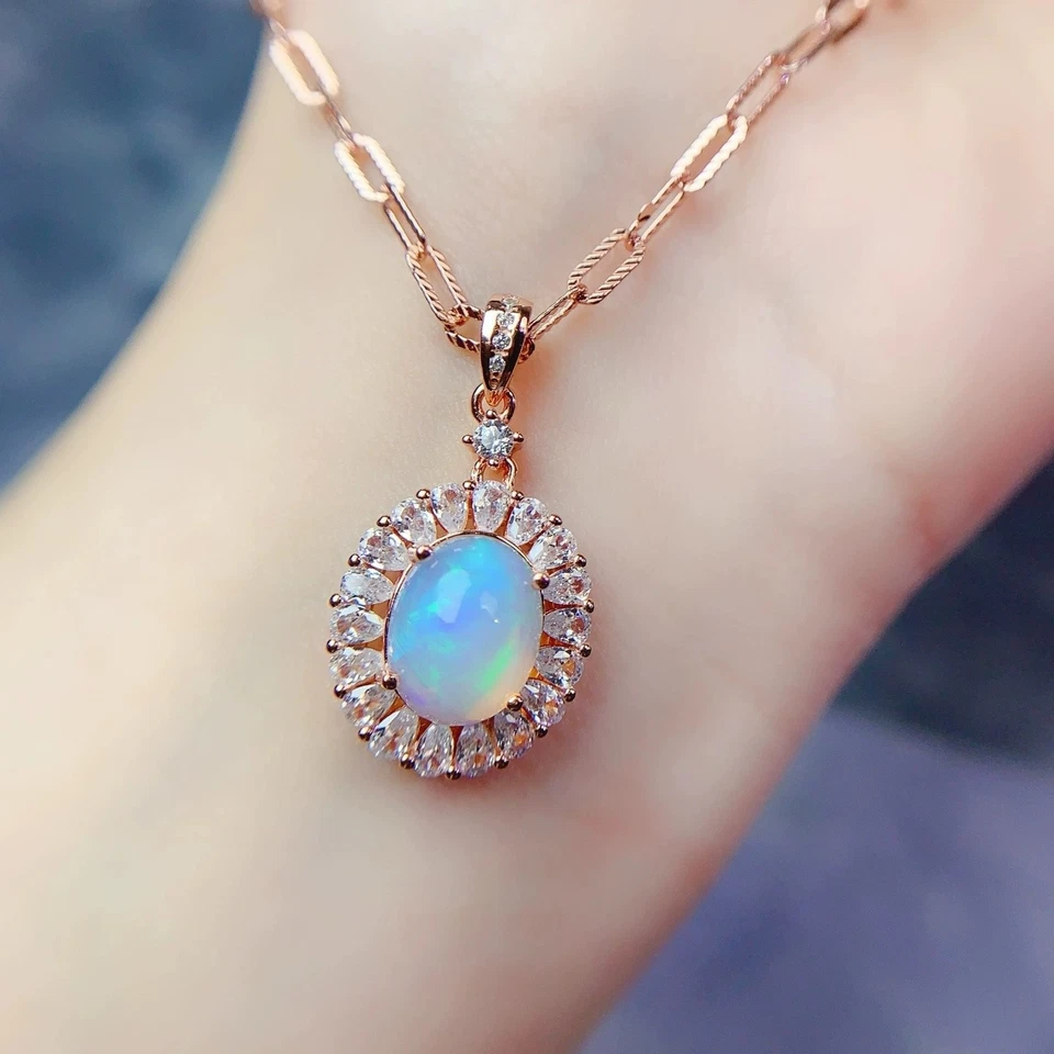 Exquisite Natural Opal Pendant Necklace Elegant Sterling Silver Design - Image 1 of 1