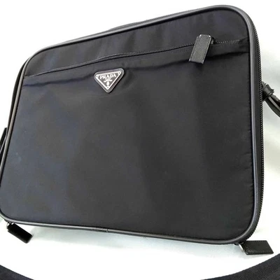 Auténtico Maletín PRADA Bolso de Negocios Estuche de Documentos Negro Bolso de Hombro VS305 Foto 1 de 4
