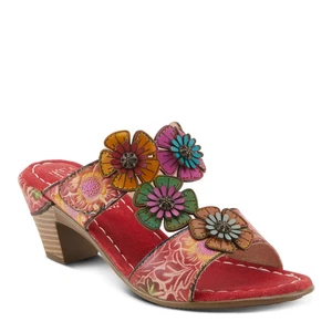 L'ARTISTE SUMMERFUN-RED MULTI- HANDPAINTED MID HEEL ADJUSTABLE SLIDE SANDAL 8.5 - Picture 1 of 6
